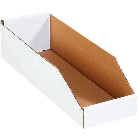 Partners Brand PBINBWZ618 Open Top Bin Boxes, 6" x 18" x 4 1/2", Oyster White (Pack of 50)