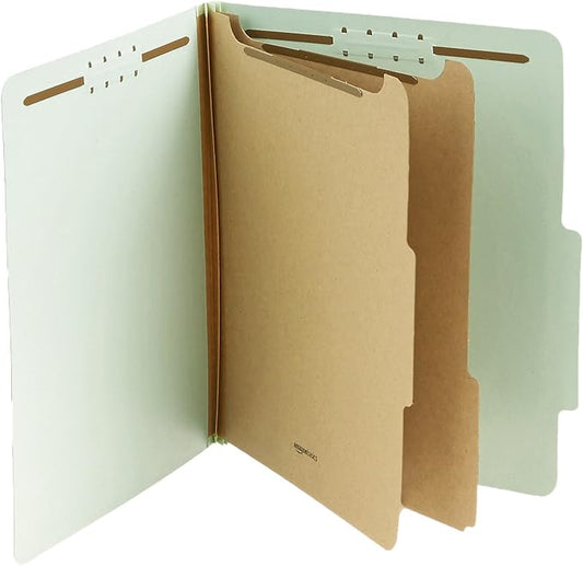 Amazon Basics Sturdy 10-Pack Letter Size Pressboard Classification File Folders with Fasteners, Dividers, 2” Expansion, 11.97 x 10.55 inch, Green