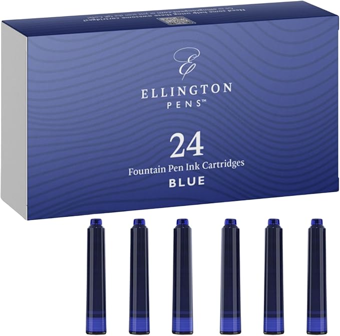 Blue Fountain Pen Ink Refills - 24 Pack Blue International Standard Size Cartridges - Premium Quality & Non-Toxic - Long-Lasting Ink