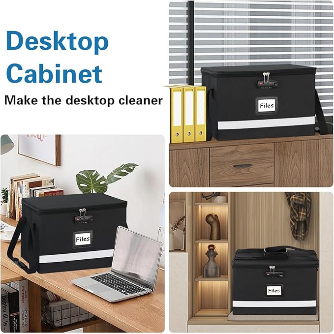 File Box with Lock 2 Pack - Portable File Box with Handle, Sturdy Important Document Organizer with Label, Slide, Reflective Strip for Hanging Letter/Legal Folder