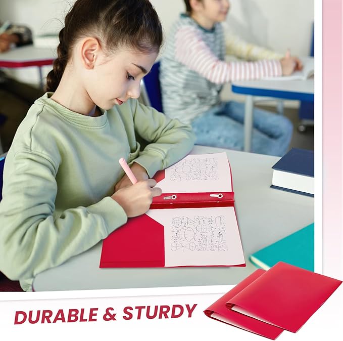 Lincia 100 Pcs Plastic Folders with Pockets and Prong Folders with Prongs Plastic Folders with 2 Pockets Pocket Folders for Office, School for Students, Teachers, Office Workers (Red)