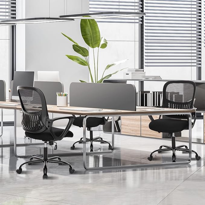 Sweetcrispy Home Office Computer Desk Chair, Ergonomic Managerial Executive Mid-Back Mesh Rolling Work Swivel Chairs with Wheels, Comfortable Lumbar Support, Comfy Arms for Bedroom, Study, Student