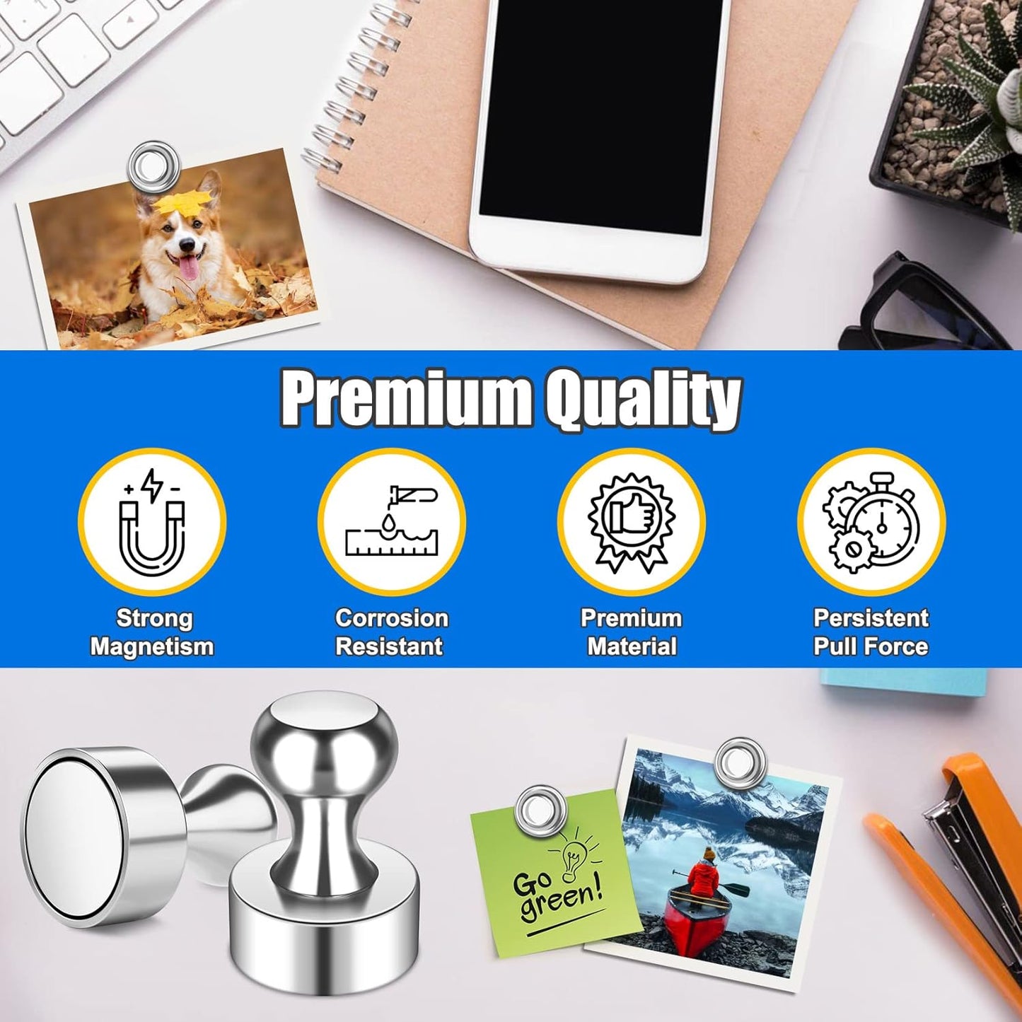 Strong Magnetic Push Pins, Small Whiteboard Magnets, Silver Kitchen Magnets for Refrigerator, 56 Pack Magnetic Clips Heavy Duty for Crafts, Office, Classroom, Gadgets, Desk Decor