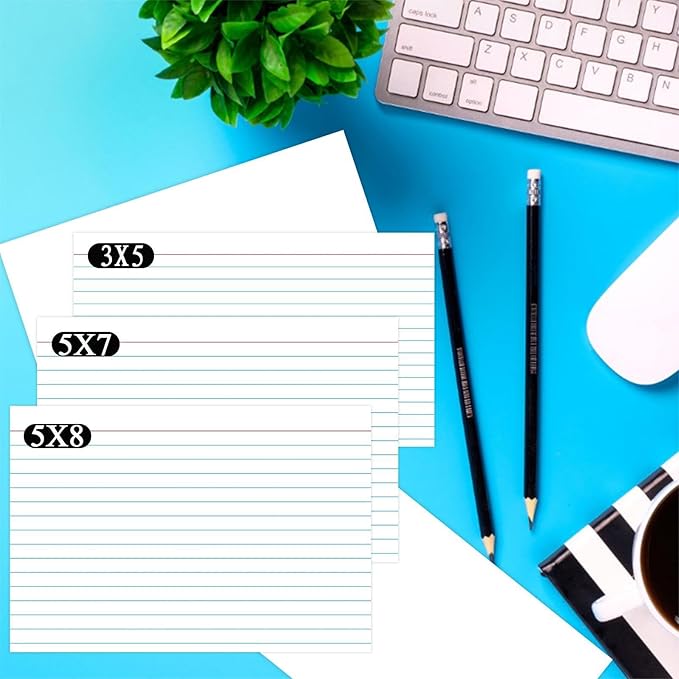100 Pcs Index Cards 5x7 Ruled - Pinovk Flash Cards for Studying, White Index Cards, File Note Cards, Study Cards, Flash Cards, Study Cards, Lined Index Flashcards for Office and School Supplies