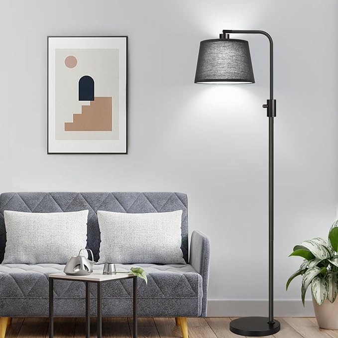 【Upgraded】 Dimmable Floor Lamp, 1000 Lumens LED Edison Bulb Included, Arc Floor Lamps for Living Room Modern Standing Lamp with Black Shade, Tall Lamps for Living Room Bedroom Office Dining Room