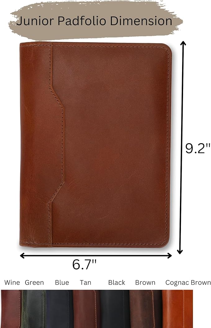 Leather Junior Padfolio for Men Women Business Portfolio Folder Compact 5 x 8 Legal Pad Organizer with Pen Loop Professional Resume Interview Document Holder Padfolio (Tan)