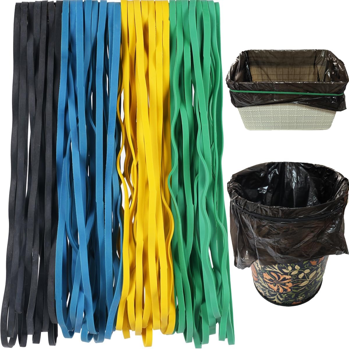 AMUU Trash Can Bands Rubber Bands Large Flat Fold Length 12inch 40 Pieces Fits 8-33 Gallon Trash Cans Heavy Duty Elastic Rubber Bands for File Folders Office Home Supplies