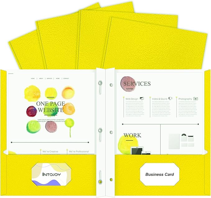Folders with Pockets,IntoJoy 50 Pack Two Pocket Folders Business Card Holder Paper Folders with Prongs for School Office Filing Cabinet Resume Portfolio (Yellow)