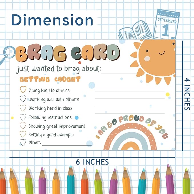 Boho Sunshine Classroom Brag Cards, Boho Teacher Classroom Incentives Cards for Elementary Students