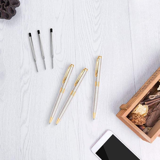 Cambond Ballpoint Pens Ink Pens - Gold Pen Bulk Pens Gift for Men Women Police Retractable Smooth Writing Pens Pack Black Ink 1.0 mm Medium Point,3 Pens with 3 Refills (Gold)