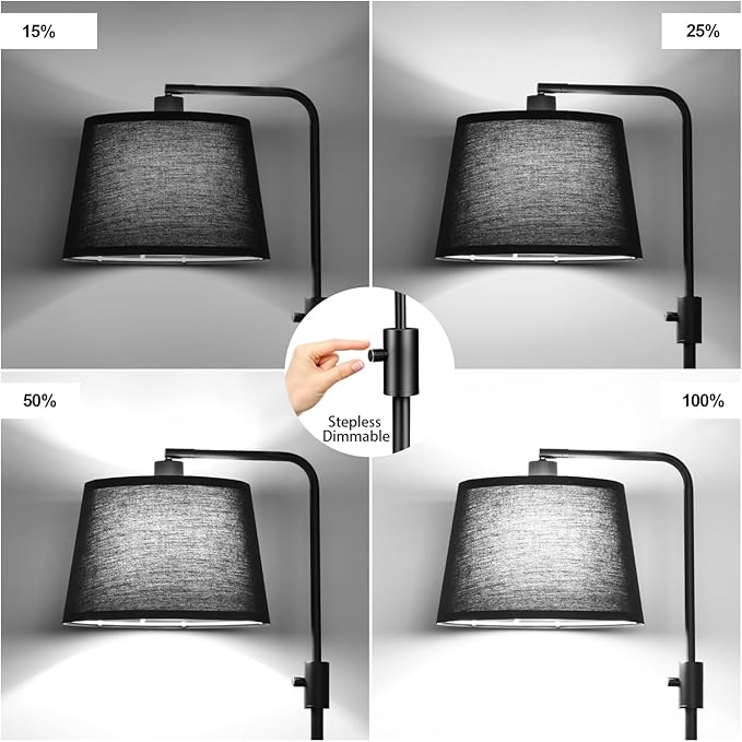 【Upgraded】 Dimmable Floor Lamp, 1000 Lumens LED Edison Bulb Included, Arc Floor Lamps for Living Room Modern Standing Lamp with Black Shade, Tall Lamps for Living Room Bedroom Office Dining Room