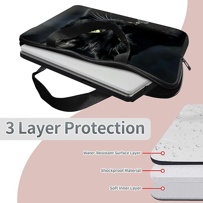 Universal Laptop Sleeve Tablet Case 12 inch, Black Cat Slim Carrying Case Durable Handbag Travel Laptop Bag for Surface Pro 9 8 7/Laptop Go 2 3, MacBook Air 11/12