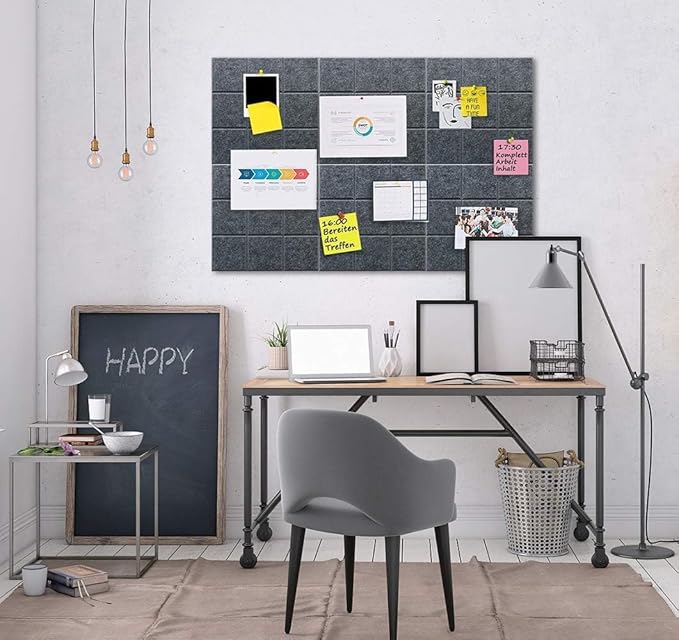 Large Cork Board Felt Board Tiles for Walls with 30 Push Pins, 11.8"x11.8" Pack of 12 Pin Board Notice Boards for Home Office Kitchen, Bulletin Board Wall Tiles for Photos Memos