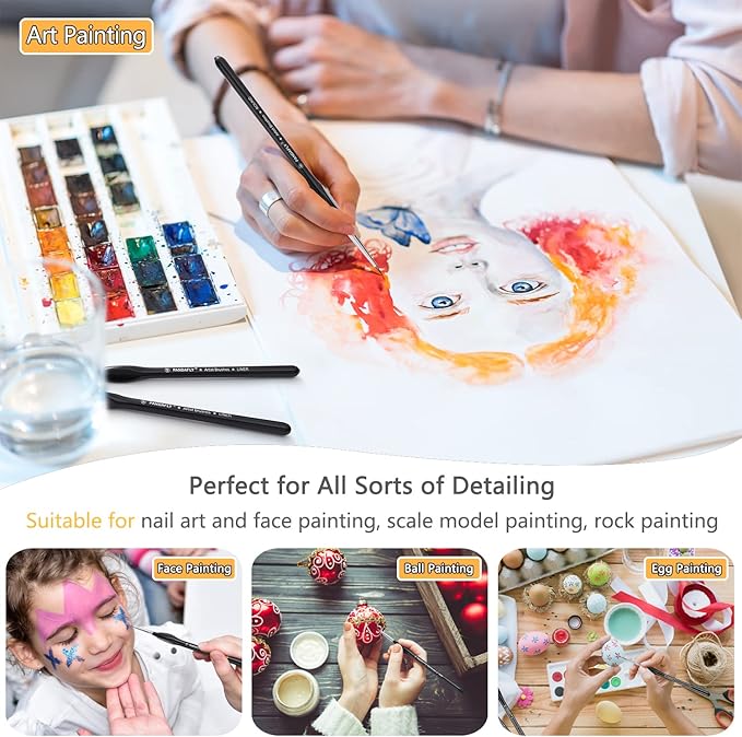 PANDAFLY Miniature Paint Brushes Drybrush, 12 Sizes Detail Paint Brush Set, Acrylic Paint Brushes for Oil, Watercolors, Tabletop, Citadel, Figurine, Warhammer 40k, Model for Beginners & Professional