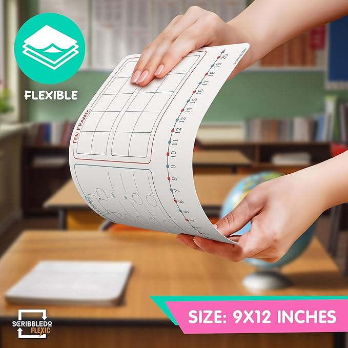 SCRIBBLEDO Bar Model 9”x12” Small White Board Dry Erase Sheets Math Manipulatives Number Chart Ten Frame Number Line Math Supplies Teacher Students Classroom Pack of 10 Sheets