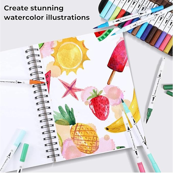 Ohuhu Markers for Adult Coloring Books: 160 Colors Coloring Markers Dual Tips Fine & Brush Drawing Pens Water-Based Art Markers for Kids Adults Sketch Bullet Journal with Carrying Case - Maui - White