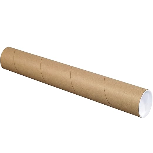 BOX USA BP3006K Mailing Tubes with Caps, 3" x 6", Kraft (Pack of 48)