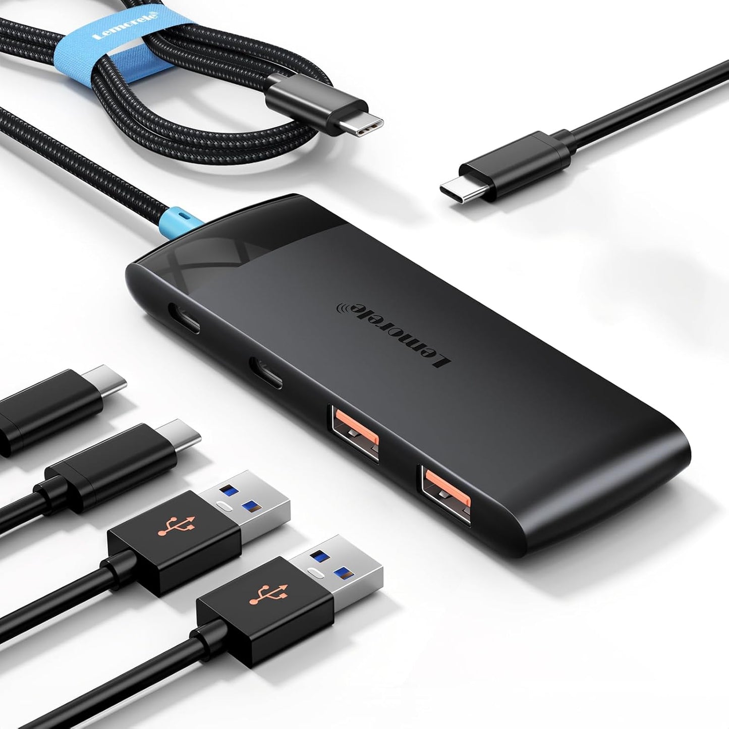 USB C Hub with 10Gbps 2 USB 3.2 & 2 USB C 3.2, Charging Port,USB Port Extender for MacBook Pro/Air,Acer Aspire, HP Dell Laptops,iPad Pro, iPhone 15/15 Pro Max,etc.,0.65ft Cable
