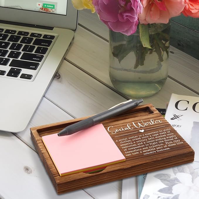 Social Worker Sticky Note Holder, Social Worker Gifts, Thank You Appreciation Quote Gifts for Social Worker Women Men Coworker Self-Stick Note Pad Holders ZSS24