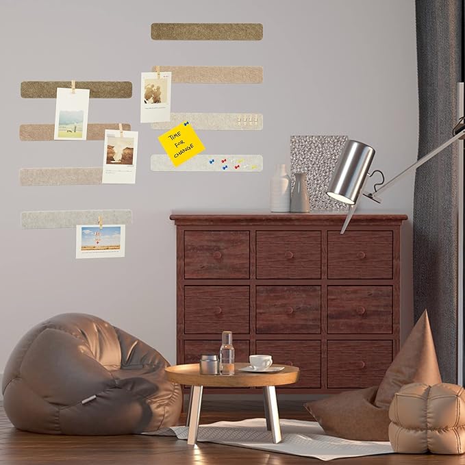 8Pcs Bulletin Board Strips, Camel-Brown Felt Pin Board Bar Strips with 50 Pushpins, Self-Adhesive Felt Cork Board Strips for Wall to Display Your Notes, Photos, Schedules, Announcements