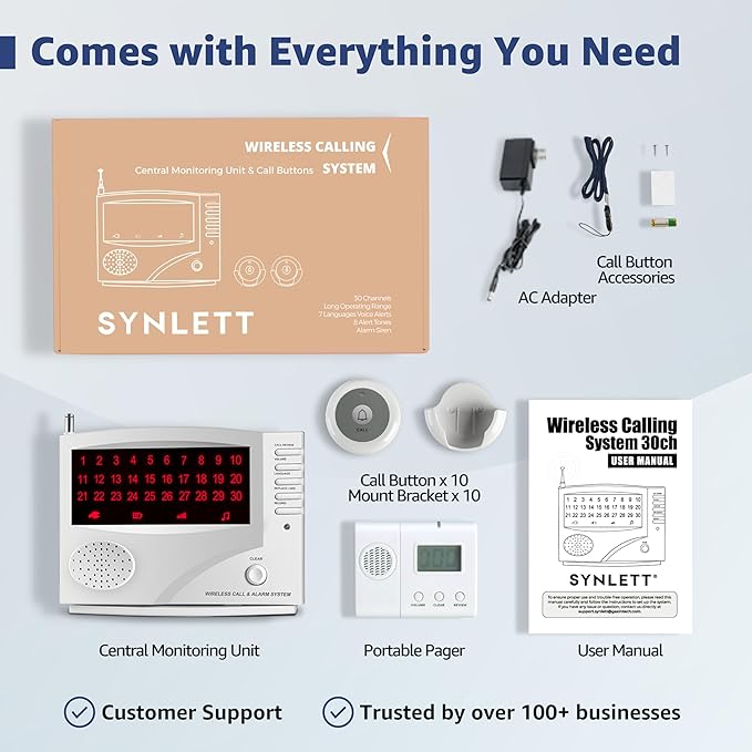 Nurse Call System Wireless Call System with 1 Portable Caregiver Pager 10 Call Buttons and 1 Central Monitoring Unit for Seniors Patients Clinic Emergency Nursing Care Home