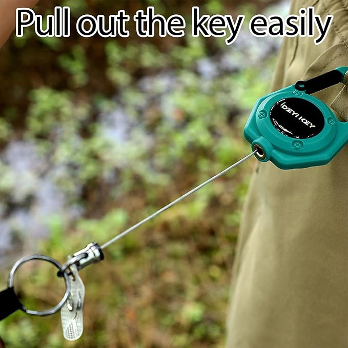 Retractable Keychain Heavy Duty, Multitool Carabiner Badge Holder, Retractable Keychain Clip Id Holder, Tactical ID Badge Reel with 29.5" Steel Retractable Cord, Blue