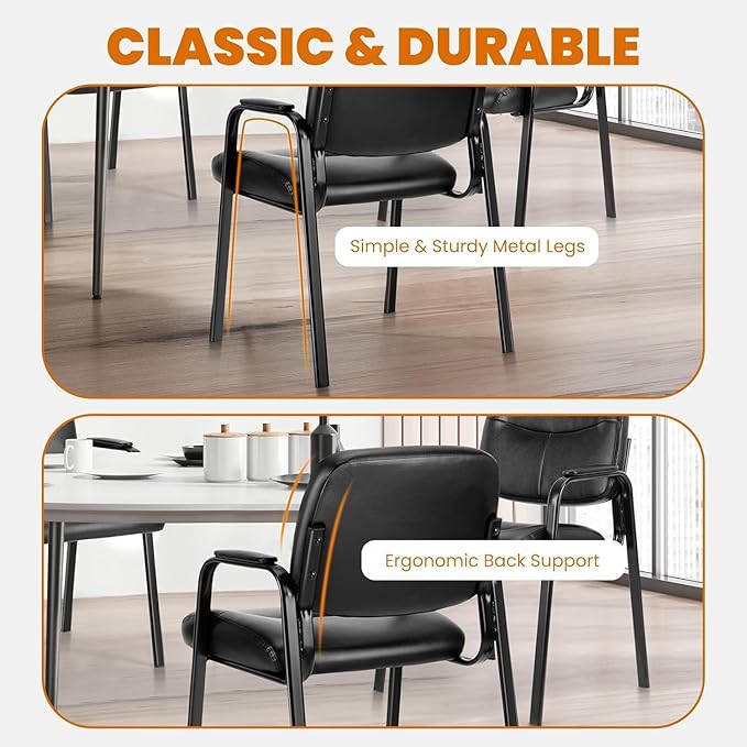 Sweetcrispy Office Reception Guest Chair No Wheels Set of 8, Leather Stationary Waiting Room Chairs with Padded Arms for Elderly Desk Conference Room Lobby Table Side Salon