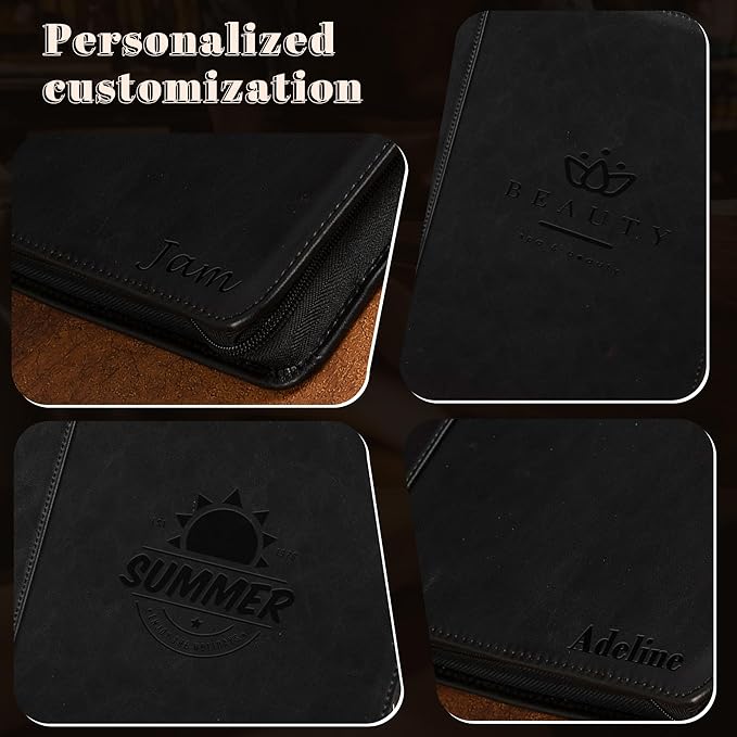 AZXCG Padfolio for Men, 3 Ring Binder Portfolio Folder Vegans Leather, Personalized Padfolio with A4 Notepad Holder, Business Legal Pad Document Organizer, Handmade Zipper Binder Padfolio, Black