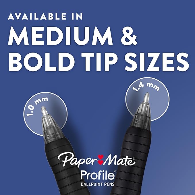 Paper Mate Profile Retractable Ballpoint Pens, Bold (1.4mm), Assorted Colors, 12 Count