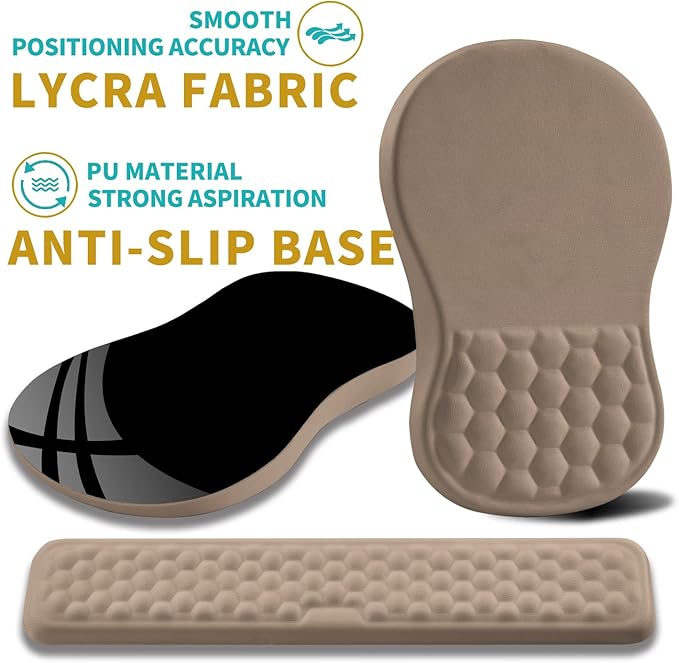 Hokafenle 2 in 1 Ergonomic Mouse Pad Wrist Support & Wrist Rest for Computer Keyboard Set, with Relieve Carpal Tunnel Pain Massage Bulge and Full Memory Gel Design (2In1 Set, Sand Color)