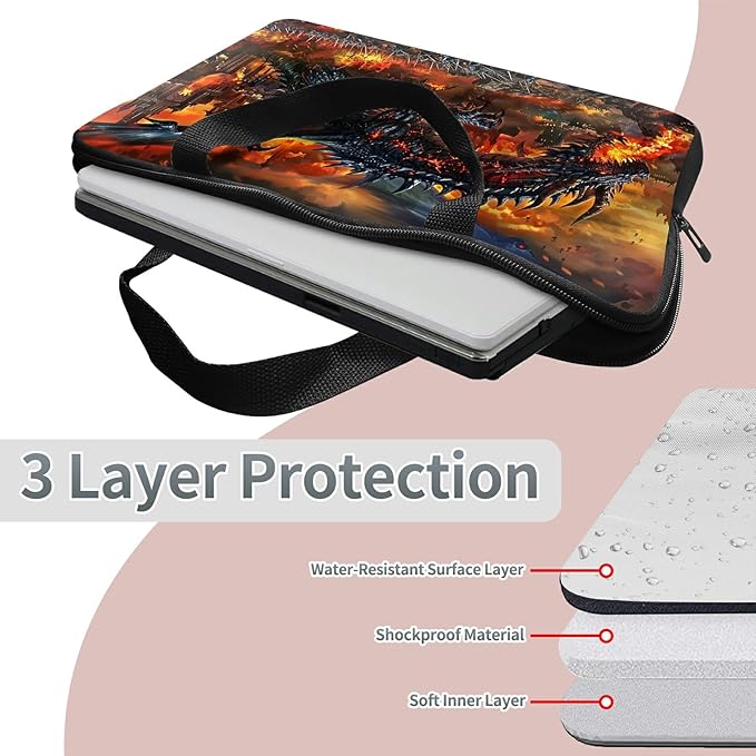 Universal Tablet Laptop Sleeve Case 10 inch, Fire Fierce Dragon Slim Carrying Case Durable Handbag Travel Laptop Bag for 7 to 10-inch Laptops/Notebook/Kids Tablet/ipad/eBook Readers