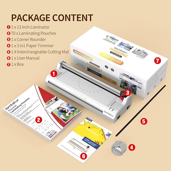 Laminator Machine 11X17 with 70 Letter Size Laminating Sheets for A3/A4/A6, 13Inch Wide Thermal Hot&Cold Lamination laminated 3-5mil for Office Home School Teacher Use,With Paper Cutter,Corner Rounder