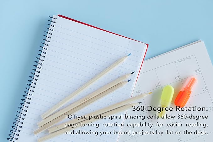 TOTiyea 100 Pack Plastic Binding Coils,115 Sheet Capacity,14mm (9/16") Binding Spirals,4:1 Pitch Letter Size (8.5x11 Inches) Black Color Plastic Binding Spirals