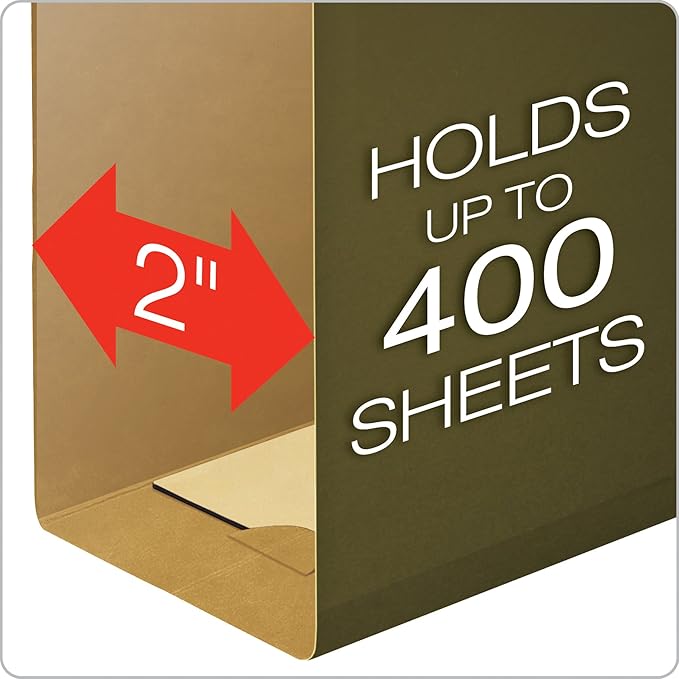 Pendaflex Extra Capacity Reinforced Hanging File Folders, 2", Letter Size, Standard green, 1/5 Cut, 25/BX (04152X2) & Hanging File Folders, 25 Per Box (81663)