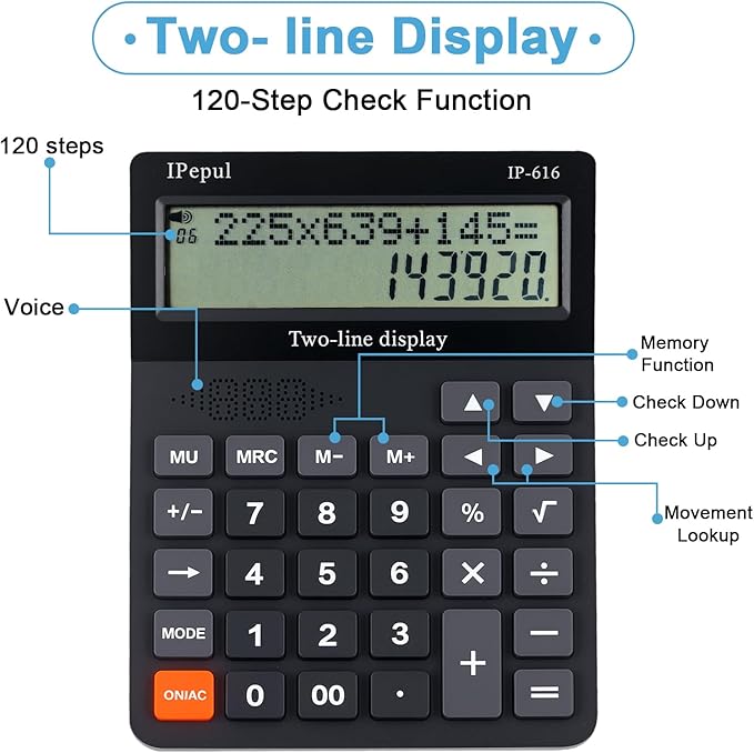 Desk Calculator, IPepul Basic Desktop Calculators Big Buttons and 2 Line Display, 4 Function Simple Calculator, Large Talking Calculator Office Supplies for Office Business School Students