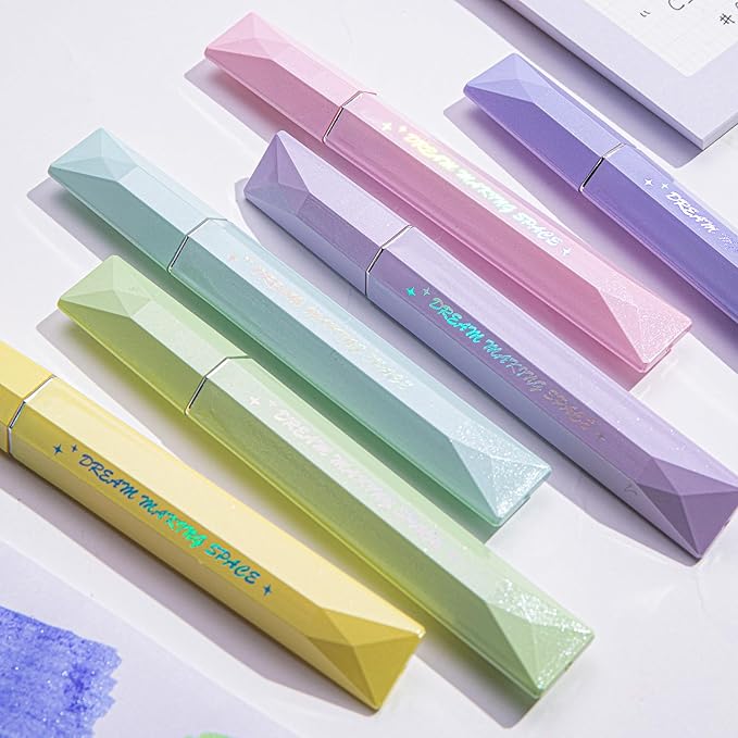 COLNK Glitter Pastel Highlighter,Set of 12 Pcs Cute Aesthetic Highlighters Assorted Colors,Chisel Tip,Metallic Highlighters for Journal Planner, Highlighting, Note-taking,Glitter Ink set