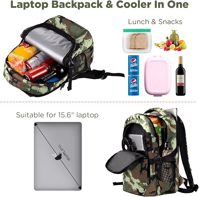 OUTXE Cooler Backpack Insulated 22L Lunch Backpack Cooler Bag Daily Backpack Work-Camo