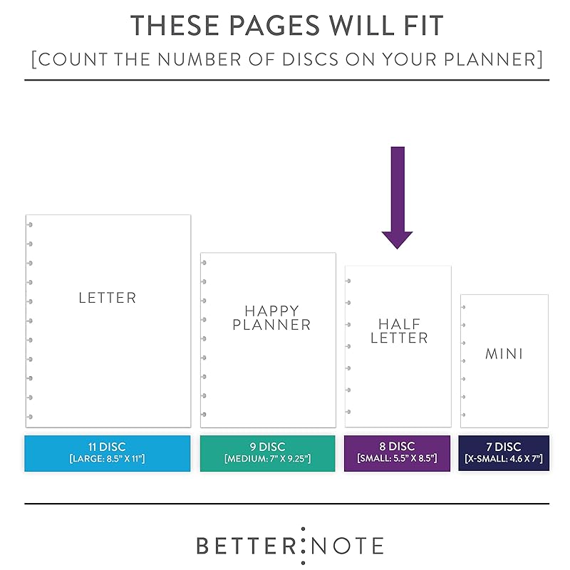 BetterNote Horizontal Undated Calendar Refill Pages for Disc Notebook, fits The Happy Planner, Discbound Levenger Circa, Staples Arc, TUL (Classic- 12 months, 8-Disc, 5.5"x8.5")