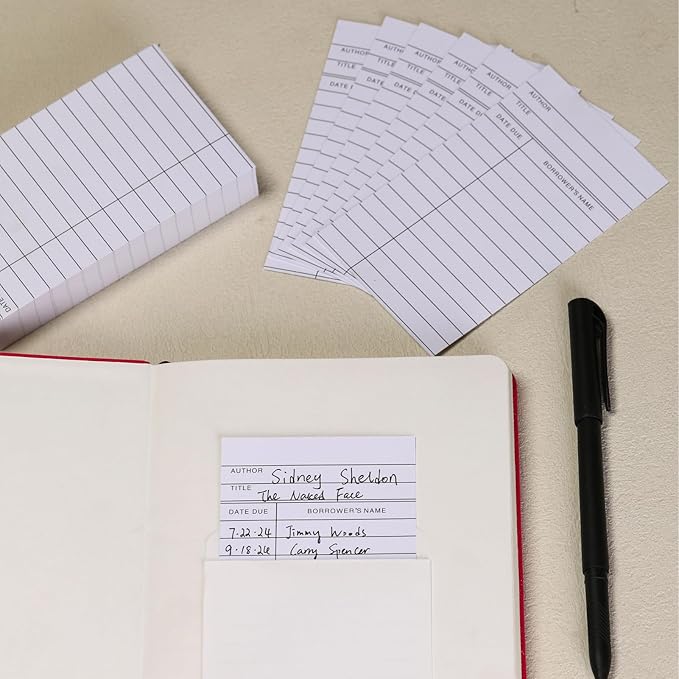 Library Cards, Checkout Catalog Book Card, Library Checkout Index Card, Due Date Notecard for Record Keeping (3x5 in,200 Count)
