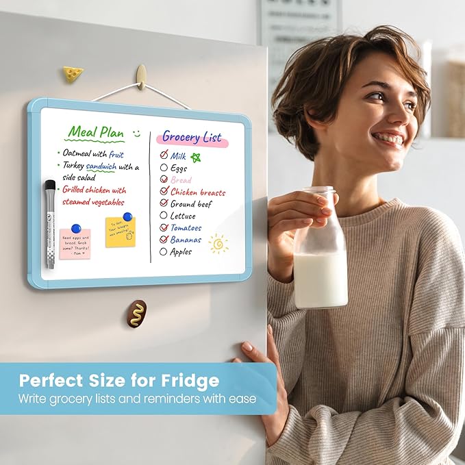 Small Double-Sided White Board Dry Erase Board For Wall, 14"x11" Hanging Whiteboard for Door, Mini Dry Erase Board with a black dry erase marker, Small Whiteboard for Kids Students, Back To School, Bl