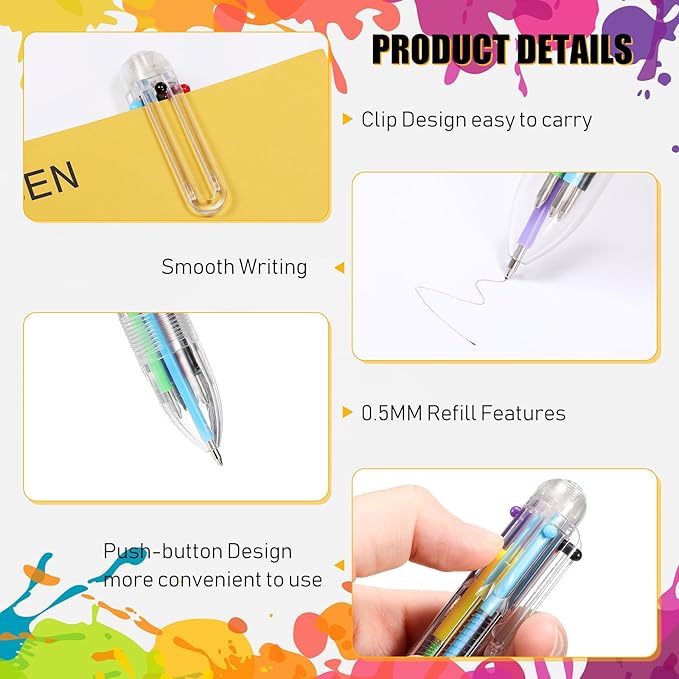 Handepo 360 Pcs 6 in 1 Multicolor Ballpoint Pen Bulk 0.5 mm 6 Color Retractable Ballpoint Pack Colorful Ink Rainbow Pen Supplies Party Favors for Office School Teacher Gift Carnival Reward
