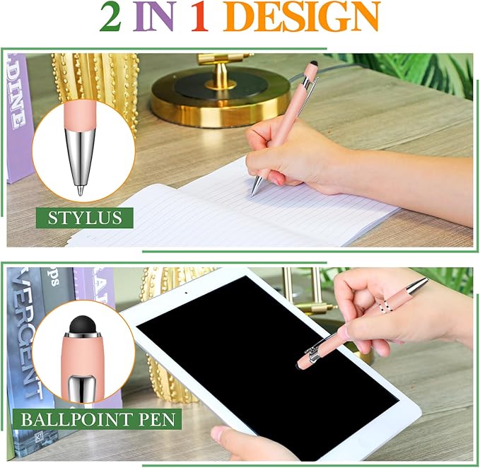 Zonon 38 Pieces Rubberized Ballpoint Pen with Stylus Tip Stylish Metal Pen Capactive Styli with Soft Rubberized Grip, Black Ink for Most Devices(Chic Colors)
