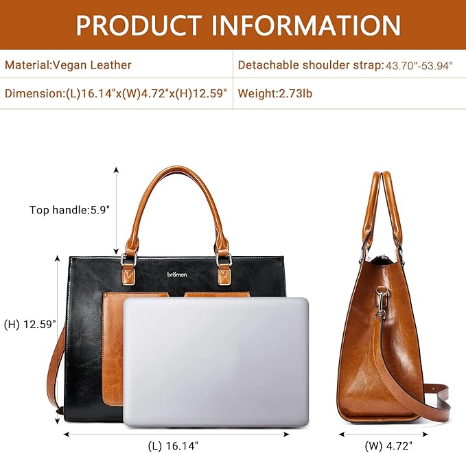 Telena Laptop Tote Bag for Women, 15.6 Inch Shoulder Tote Bag Leather Briefcase for Women, Large Capacity Handbag Bags