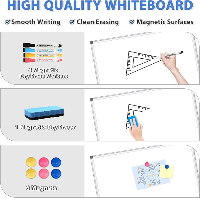 WALGLASS Large White Board, 72" x 48" Double-Sided Dry Erase Board Magnetic Whiteaboard for Wall, Hanging Mounted Whiteboard Silver Aluminium Frame for Home, School, Office