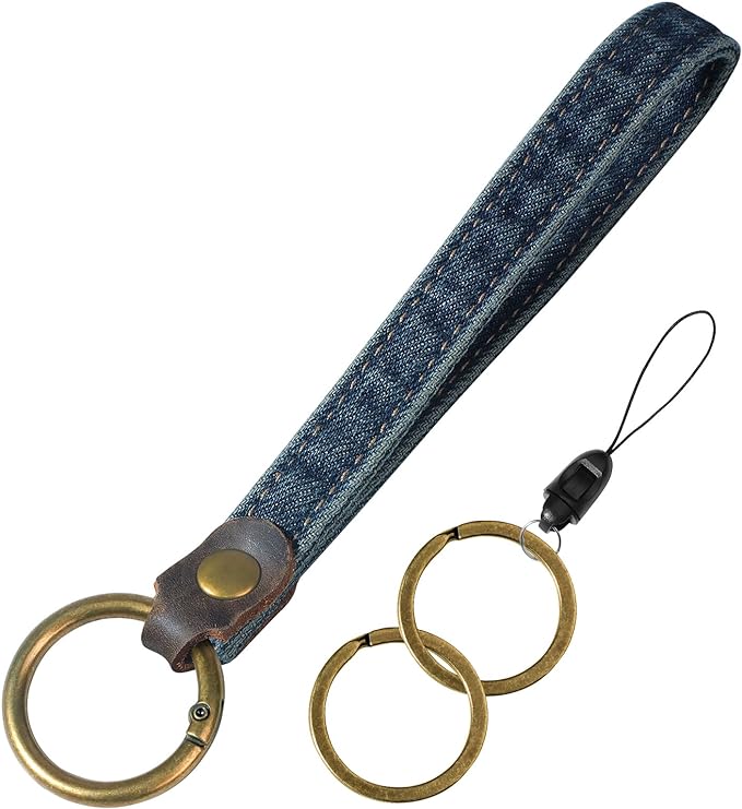 Fishent Denim Wristlet Keychain for Women Men, Cute Key Chain, Wrist Lanyards for Car Keys ID Badge Wallet Card Holder