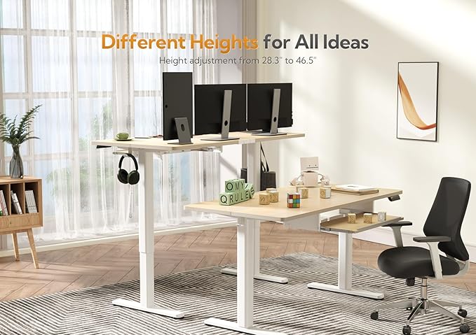 Standing Desk with Keyboard Tray, Electric Standing Desk Adjustable Height, 48x24 Inches Sit Stand up Desk with Splice Board, Raising Desk for Home Office, Natural