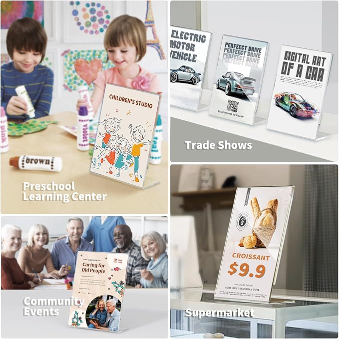 NIUBEE 12Pack Slanted Back Acrylic Sign Holder 8.5x11, Clear Vertical Picture Frames Frames, Desktop Flyer Holder Document Holder Paper Display Stand
