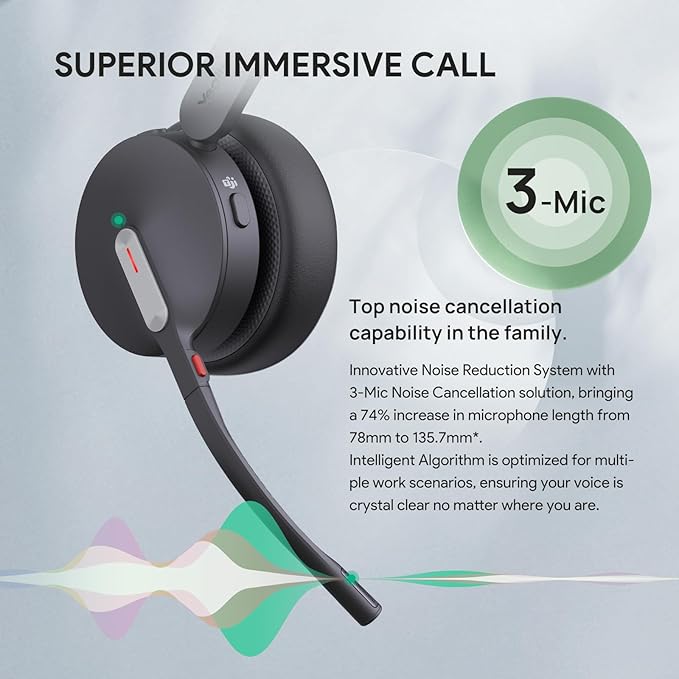Yealink BH70 Mono Wireless Bluetooth Headset with Microphone for Work, up to 35h Talking Battery Life, 3-Mic Noise Cancellation, 91g Lightweight Microsoft Teams Certified Work Headsets for PC, USB-A