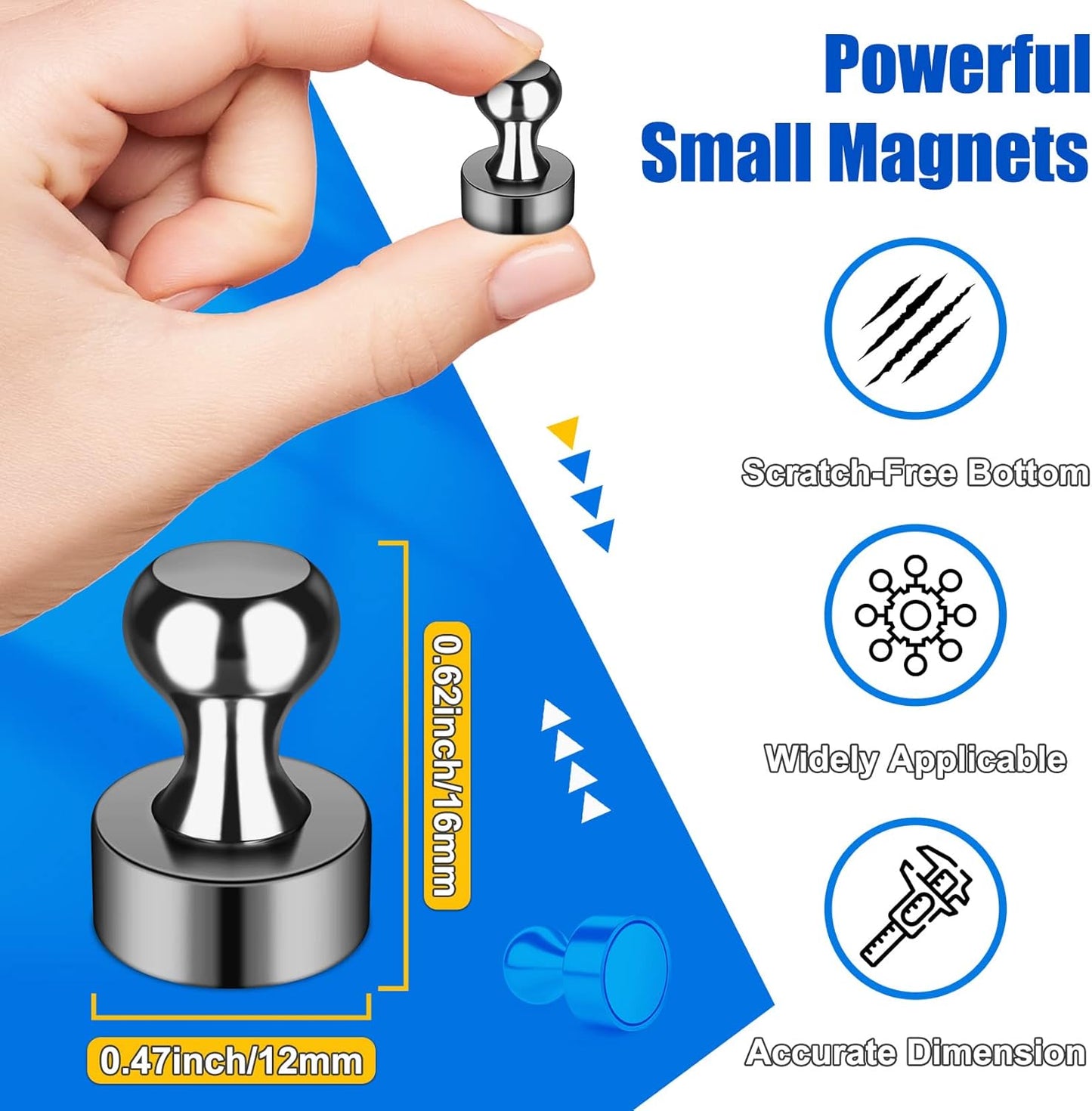 Strong Whiteboard Magnets, Tiny Cute Magnetic Push Pins for Refrigerator, Craft, 56PCS Magnetic Clips, Black Neodymium Magnets for Kitchen, Office, Bulletin Board, Shopping List