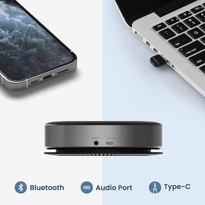 Enther&MAXHUB Bluetooth Speakerphone,USB Conference Speaker with 360° Voice Pickup&6 Microphones,Noise Reduction,Compatible with Zoom,Teams,Skype,Ideal for Professional Conference Call&Home Office